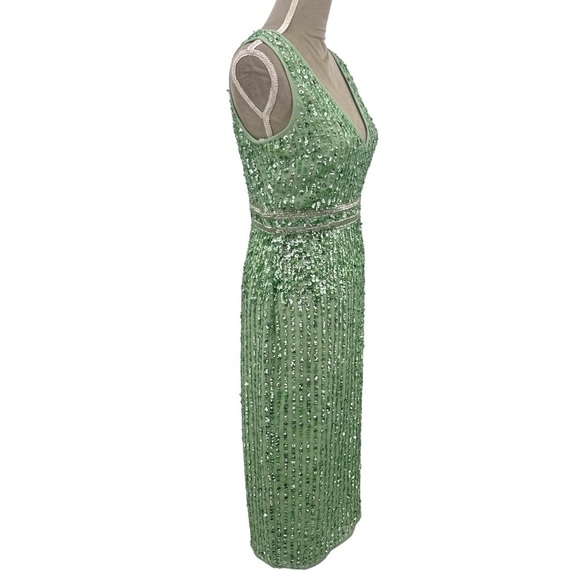 Mac Duggal Sequin Sheath Midi Dress Formal Party Evening Sage Green Size 6 NWT - Picture 9 of 12